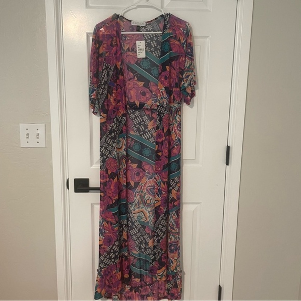 Planet Gold swim coverup Floral‎ Open Front Cardigan Maxi Dress Sz S/m NWT
